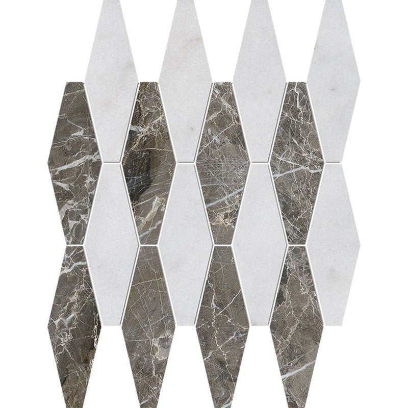 Lonte Silver Drop 11"x14 15/16" Polished Rhomboid Blend Marble Mosaic product shot tile view
