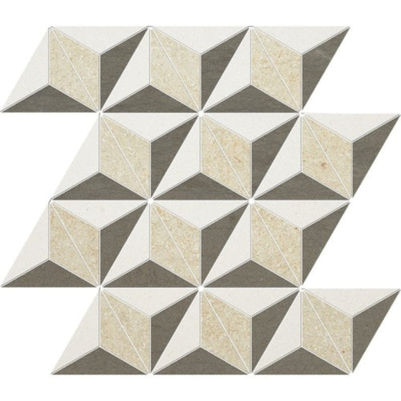 Hampton, Seashell, Heritage Honed 15 3/8"x13 3/4" Diamond 3d Limestone Mosaic Tile product shot wall view