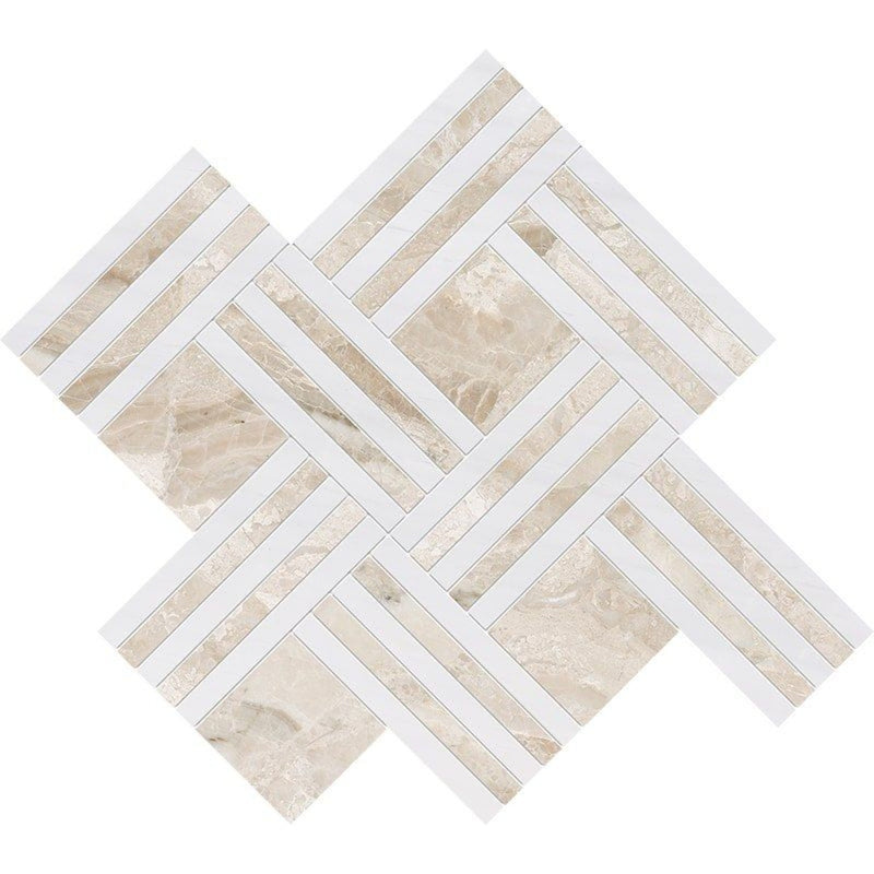 Diana Royal Snow White 14 15/16"x17 11/16" Multi Finish Maze Basket Marble Mosaic Tile product shot tile view