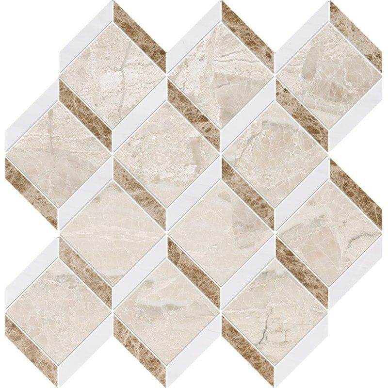 Diana Royal Snow White 14 9/16"x14 15/16" Multi Finish Steps 3d Marble Mosaic Tile product shot tile view