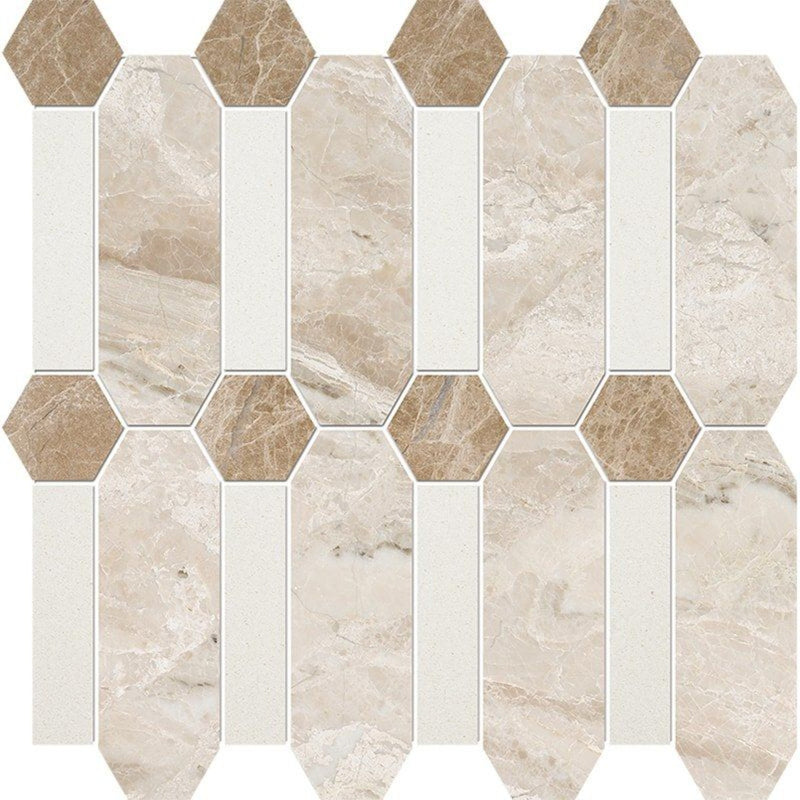 Diana Royal Snow White Paradise 13"x13" Multi Finish Pillar Marble Mosaic Tile product shot tile view