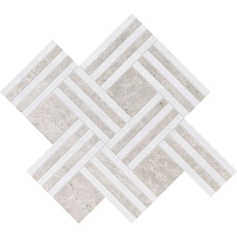 Silver Clouds Snow White 14 15/16"x17 11/16" Multi Finish Maze Basket Marble Mosaic Tile product shot tile view