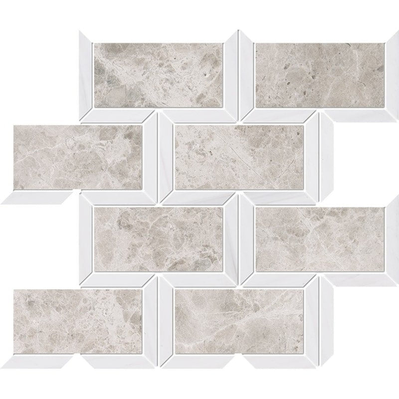 Silver Clouds Snow White 9 5/8"x11 13/16" Multi Finish Cascade Marble Mosaic Tile product shot tile view
