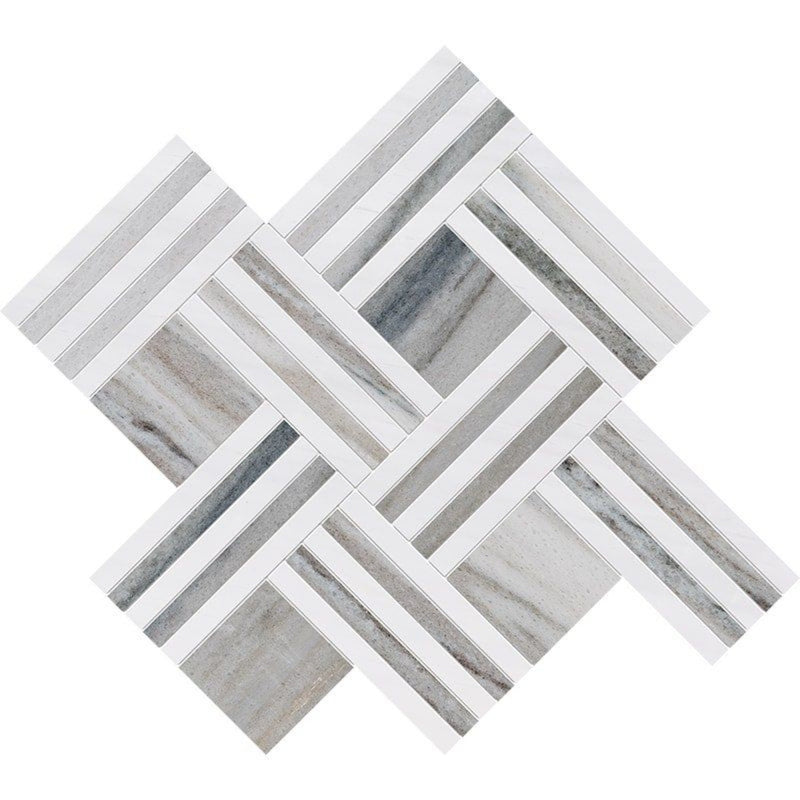 Skyline Snow White 14 15/16"x17 11/16" Multi Finish Maze Basket Marble Mosaic product shot tile view