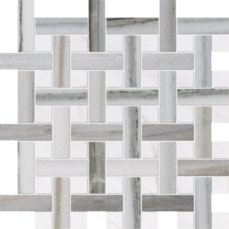 Skyline Snow White 12 5/8"x12 5/8" Polished Basket Weave 1x3 Marble Mosaic Tile product shot tile view