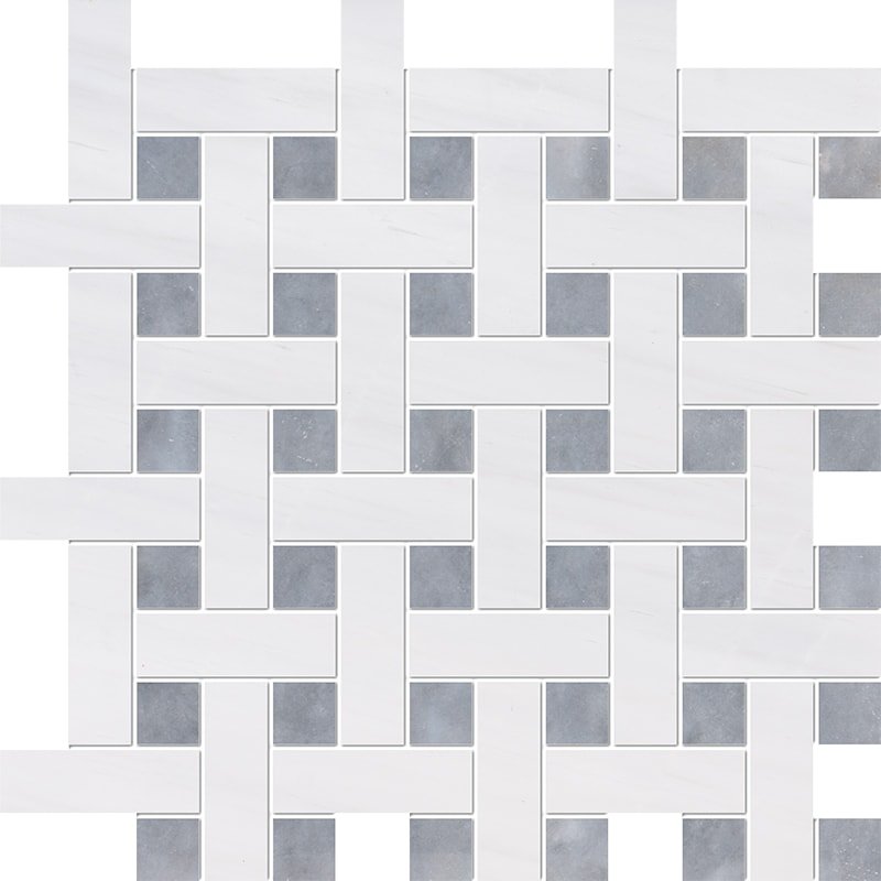 Snow White Foster Multi Finish 12 5/8"x12 5/8" Basket Weave 1x3 Marble Mosaic product shot tile view