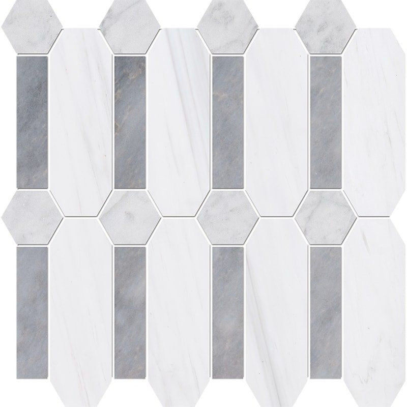 Snow White Foster 13"x13" Multi Finish Pillar Marble Mosaic Tile product shot tile view