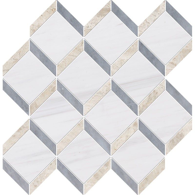 Snow White Diana Royal Foster 14 9/16"x14 15/16" Polished Steps 3d Marble Mosaic Tile product shot tile view