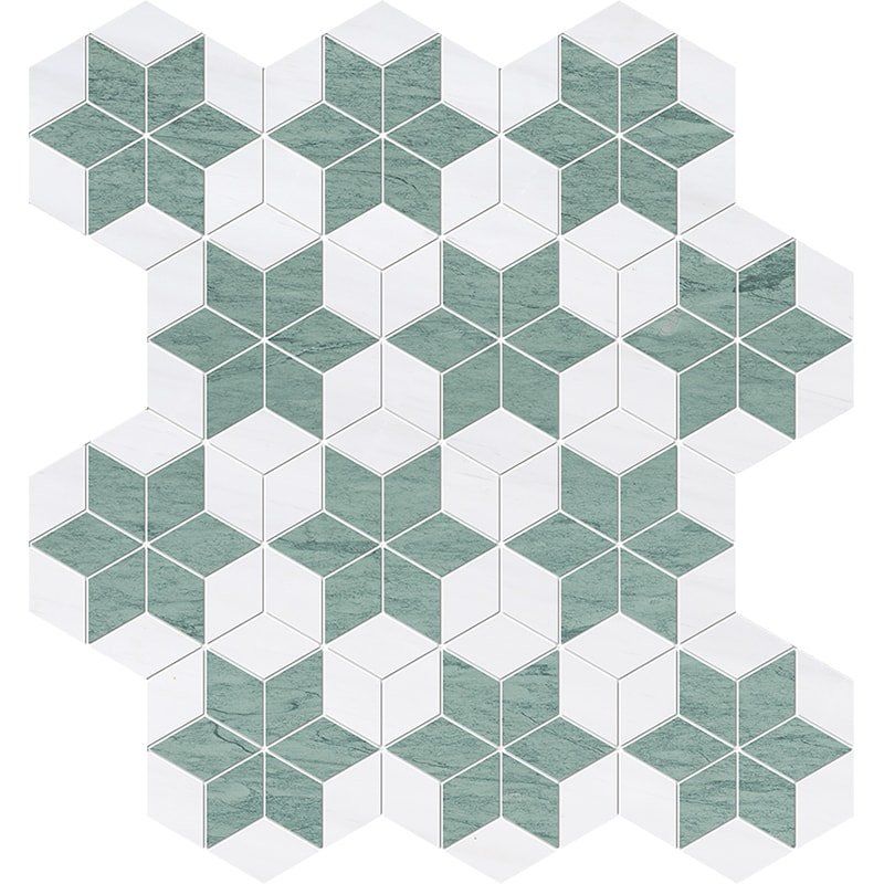 Verde Capri Snow White 14 3/16"x14 15/16" Multi Finish Stars Marble Mosaic Tile product shot tile view