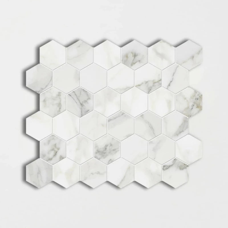 Calacatta Gold 12"x12" Polished Hexagon Marble Mosaic Tile product shot tile view