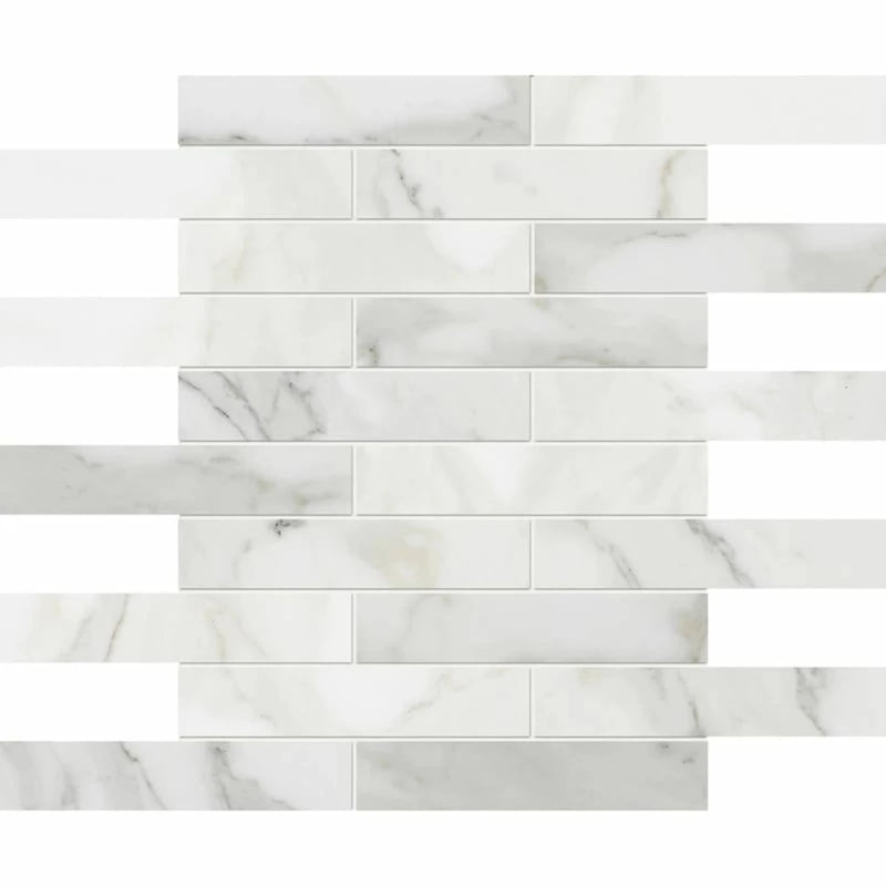 Calacatta Gold 12"x12" Honed Marble 1 1/4"x6" Mosaic Tile product shot tile view