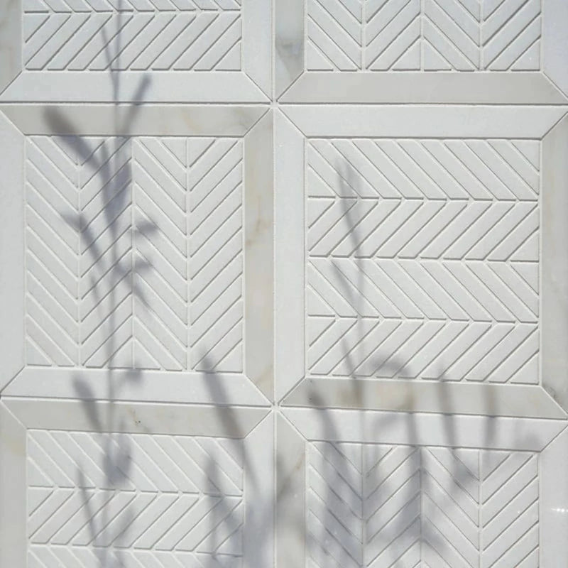Thassos White and Calacatta Gold 12 1/16"x12 1/16" Honed Lucca Marble Mosaic Tile product shot tile view