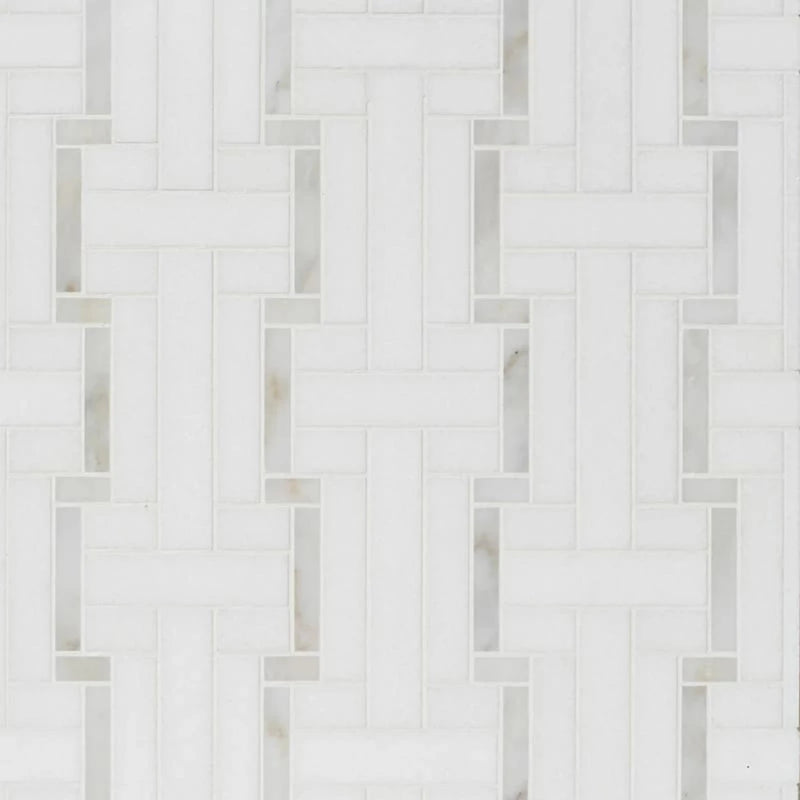 Thassos White and Calacatta Gold 10 7/16"x12 3/16" Honed Luni Marble Mosaic Tile product shot tile view
