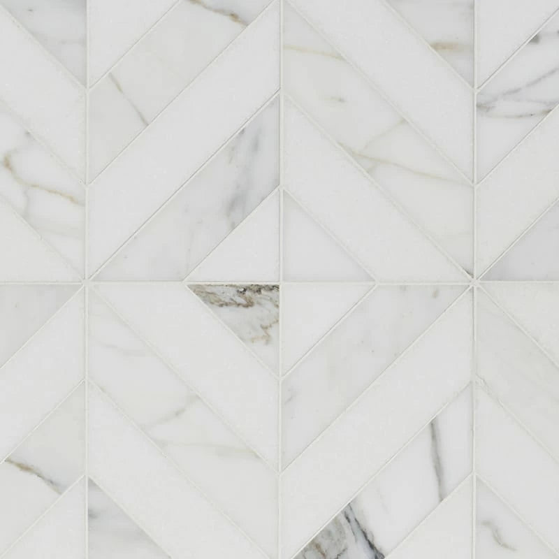 Thassos White and Calacatta Gold 8"x8 1/16" Honed Marina Chevron Marble Mosaic Tile