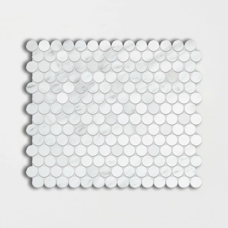 Calacatta Amore 11 1/2"x11 1/2" Polished Penny Round Marble Mosaic Tile product shot tile view