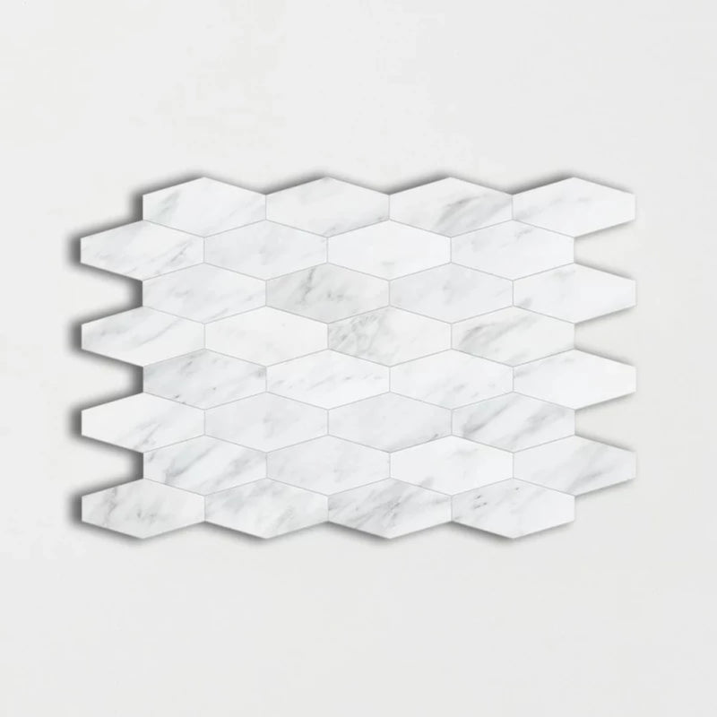 Calacatta Amore 10"x12 1/4" Honed Elongated Hexagon Marble Mosaic Tile product shot tile view
