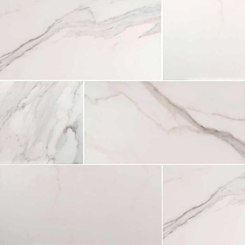 MSI Adella Calacatta 12x24 marble look glazed ceramic wall tile NADECAL1224 product shot multiple top view