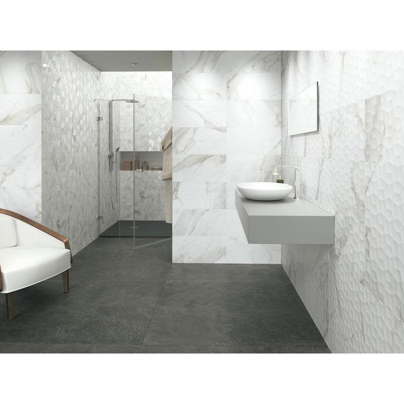 MSI Adella Calacatta 12x24 marble look glazed ceramic wall tile NADECAL1224 room shot used on wall bathroom
