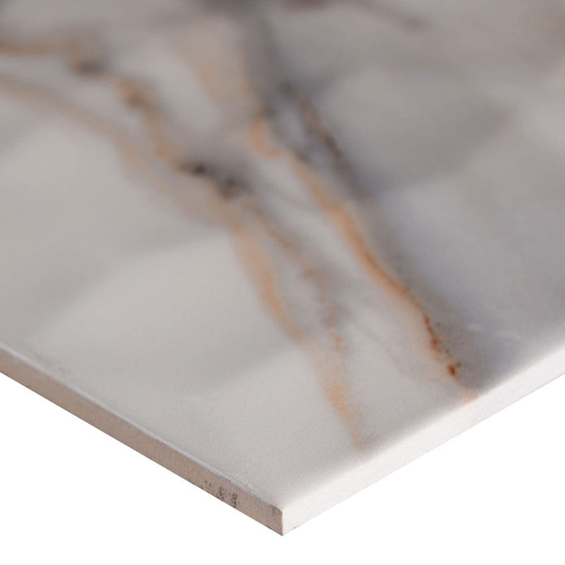 MSI Adella Viso calacatta 12x24 marble look glazed ceramic wall tile NADEVISCAL1224 product shot one tile profile view