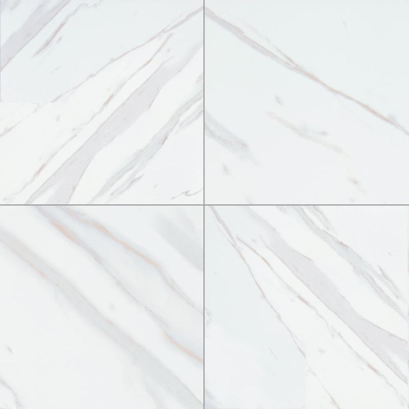 MSI Pietra Calacatta 24x24 marble look glazed porcelain floor wall tile NCAL2424 product shot 4 tiles top view