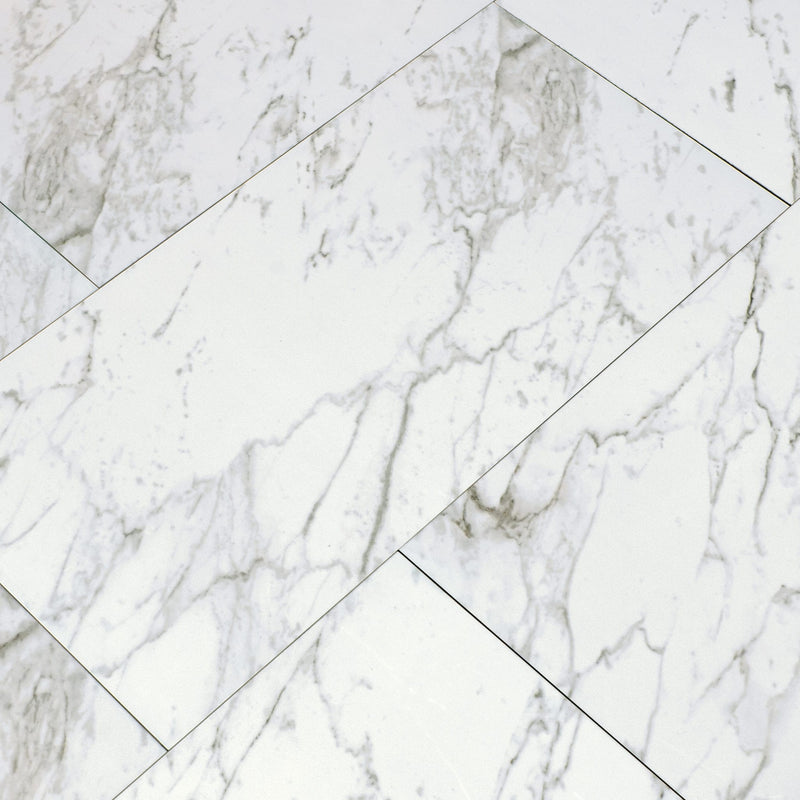 MSI Pietra Carrara 12x24 marble look glazed porcelain floor wall tile NCAR1224 product shot angle view