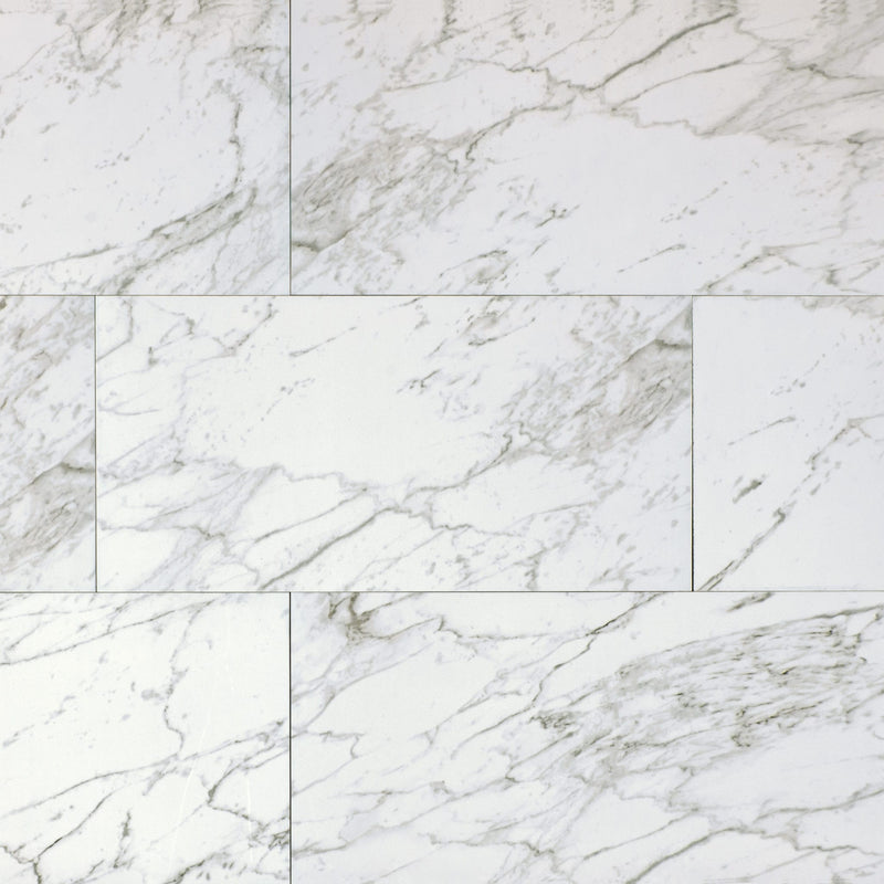 MSI Pietra Carrara 12x24 marble look glazed porcelain floor wall tile NCAR1224 product shot top view