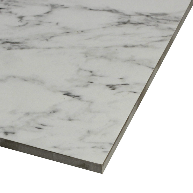 MSI Pietra Carrara 12x24 marble look glazed porcelain floor wall tile NCAR1224 product shot profile view