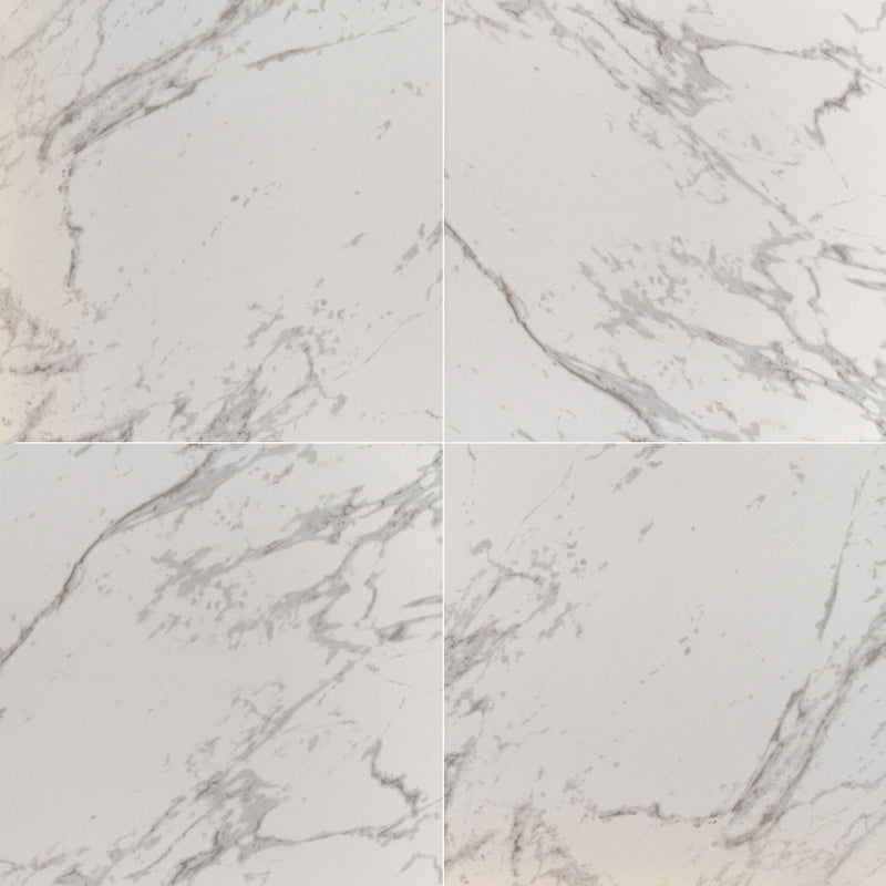 MSI Pietra Carrara 24x24 marble look glazed porcelain floor wall tile NCAR2424 product shot 4 tiles top view