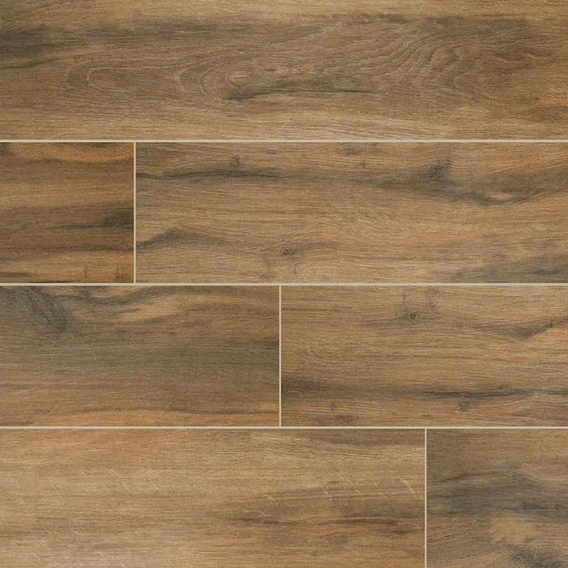 MSI Wood Collection botanica cashew 6x24 glazed porcelain floor wall tile product shot multiple planks top view