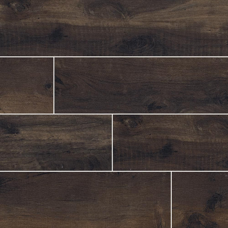 MSI Wood Collection country river bark glazed porcelain floor wall tile product shot multiple planks top view