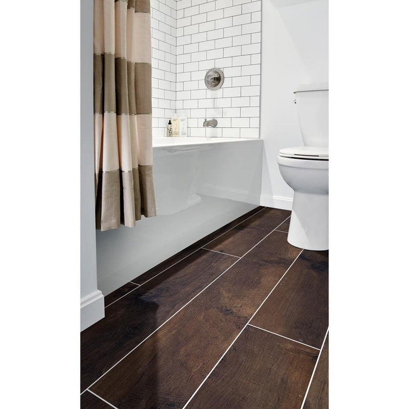 MSI Wood Collection country river bark glazed porcelain floor wall tile room shot bathroom