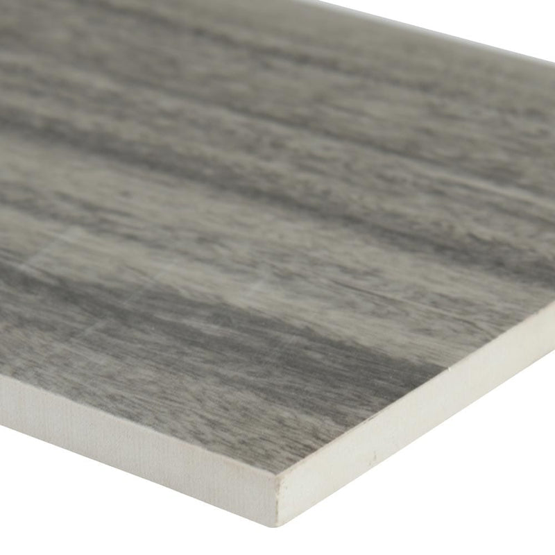 MSI Wood Collection dellano moss grey 8x48 polished porcelain floor wall tile NDELMOSGRE8X48P product shot one plank profile view