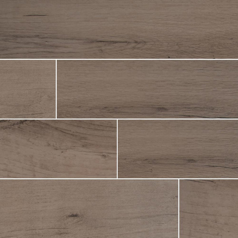 MSI Wood Collection palmetto fog 6x36 porcelain floor wall tile product shot multiple planks NPALFOG6X36 top view