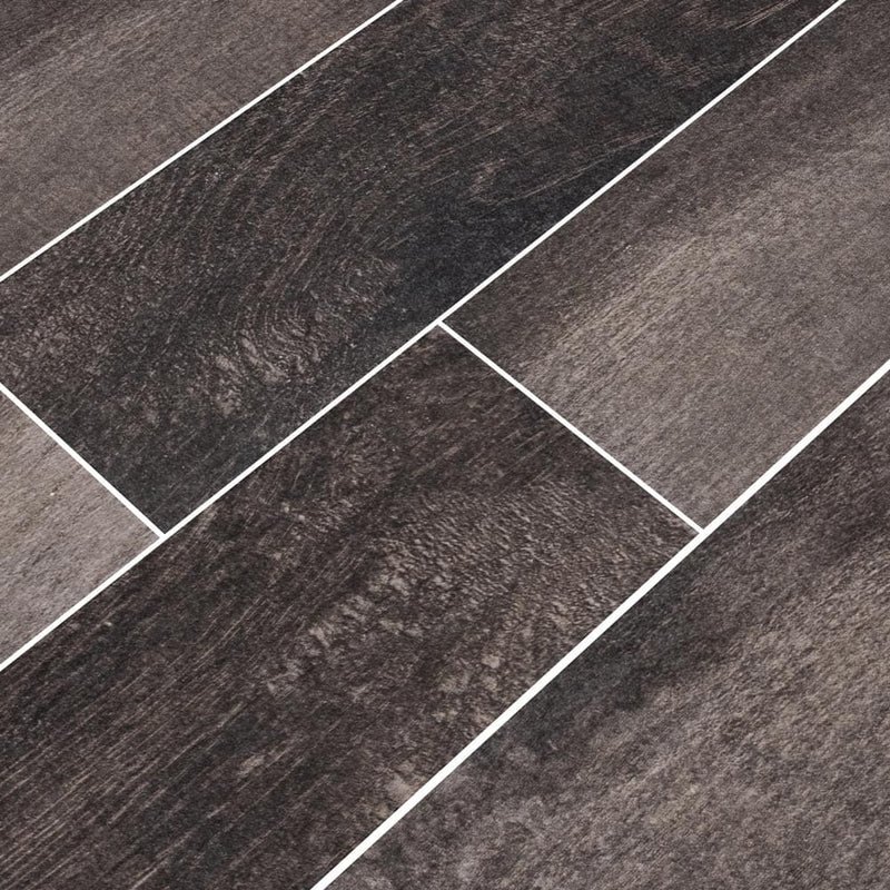 MSI Wood Collection upscape nero 6x40 glazed porcelain floor wall tile NUPSNER6X40 product shot multiple planks angle view