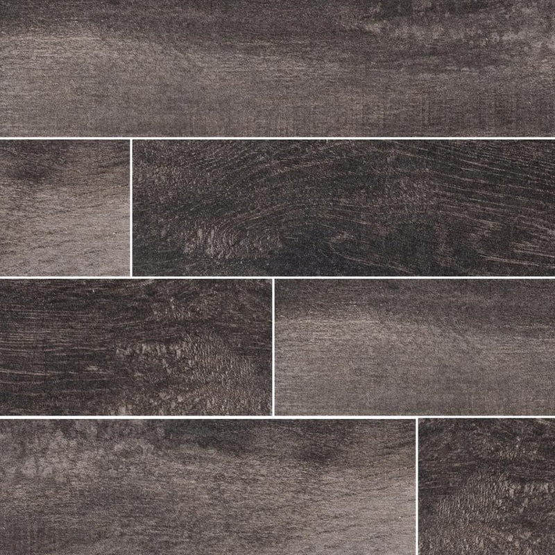 MSI Wood Collection upscape nero 6x40 glazed porcelain floor wall tile NUPSNER6X40 product shot multiple planks top view