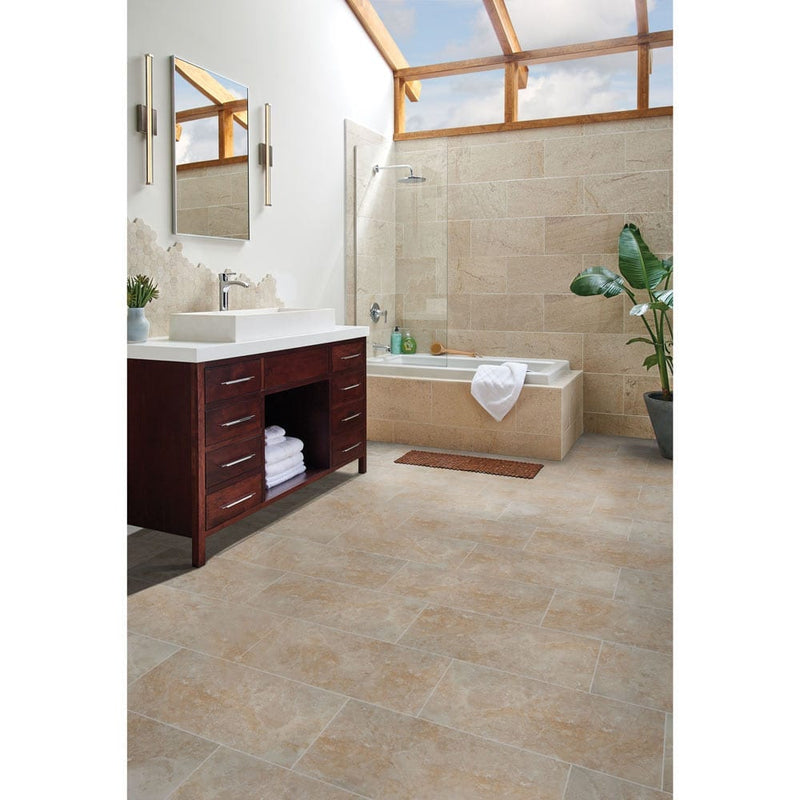 MSI ansello ivory 12x24 glazed ceramic floor wall tile NANSIVO1224 bathroom installed on wall