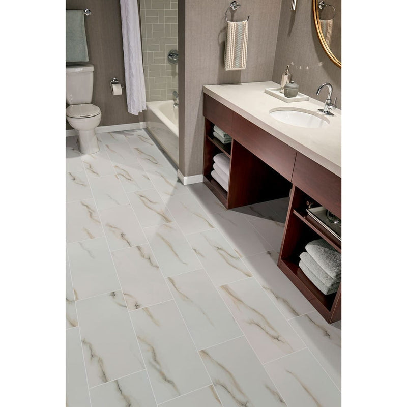 MSI aria bianco 12x24 polished porcelain floor wall tile NARIBIA1224P bathroom shot shower counter