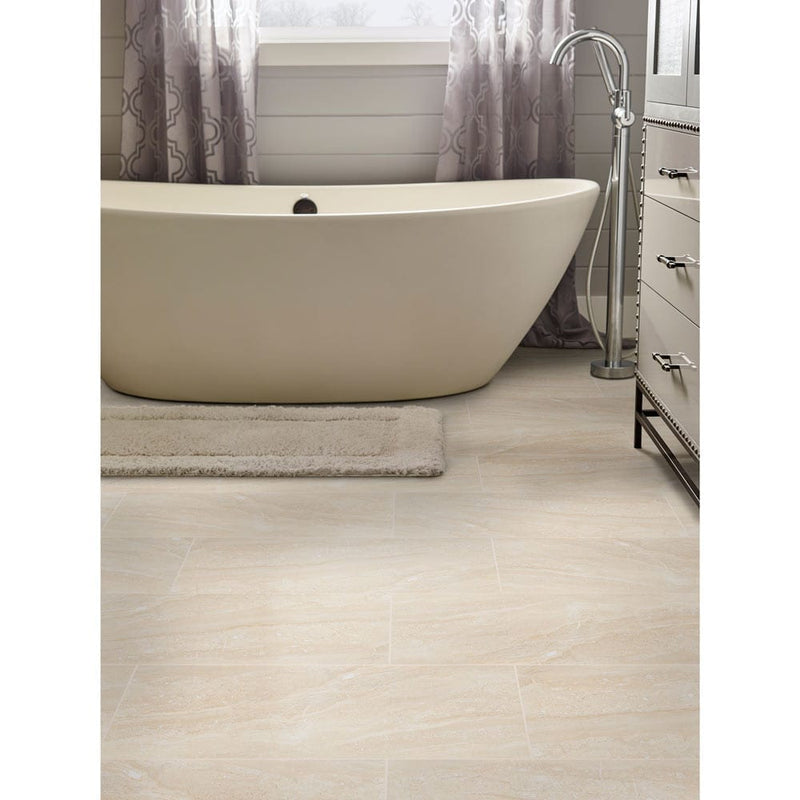 MSI aria oro 12x24 polished porcelain floor wall tile NARIORO1224P bathroom view bathtub modern bathroom
