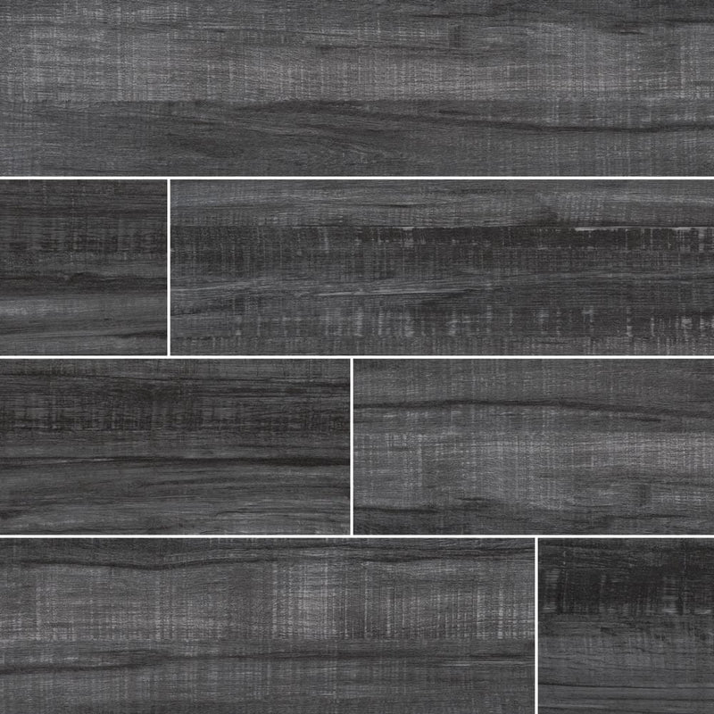 MSI wood collection belmond obsidian 8x40 matte glazed ceramic floor wall tile NBELOBS8X40 product shot multiple tiles top view