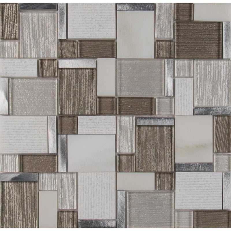 Magica 11.81X11.81 glass and stone mesh mounted mosaic tile SMOT-SGLS-MAG6MM product shot multiple tiles close up view