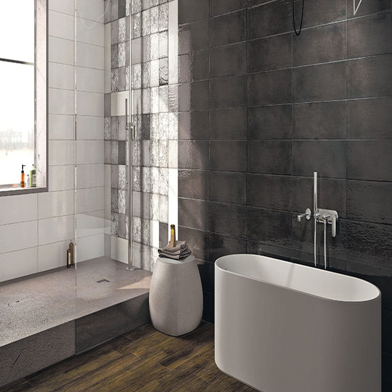 Maiolica Grigio 4″x12″ Polished Wall Tile–Liberty US LUSIRG754986 product shot bathroom view