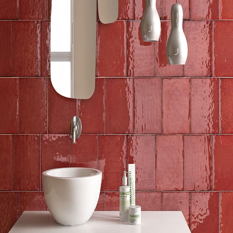Maiolica Rosso 4″x12″ Polished Wall Tile Liberty US LUSIRG754983 product shot basin view 2