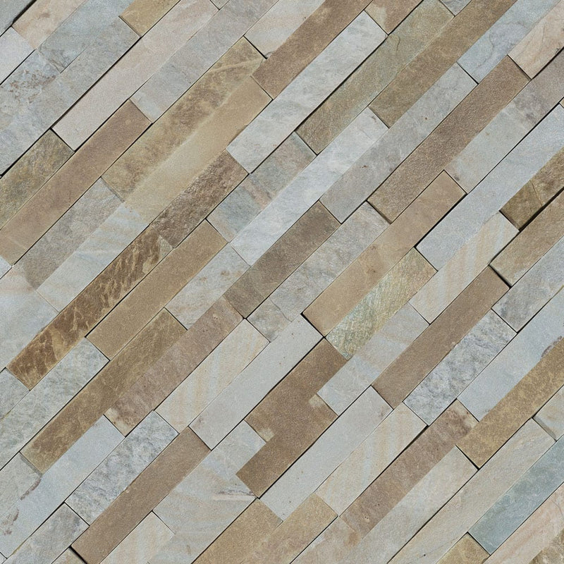Malibu honey ledger panel 6"x24" natural quartzite wall tile LPNLQMALHON624 product shot angle view