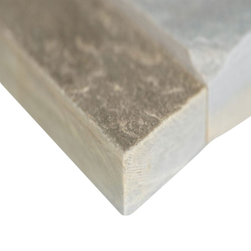 Malibu honey splitface ledger corner 6"x18" natural quartzite wall tile LPNLQMALHON618COR product shot corner view 2
