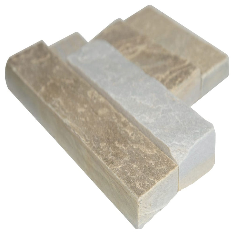 Malibu honey splitface ledger corner 6"x18" natural quartzite wall tile LPNLQMALHON618COR product shot corner view 3