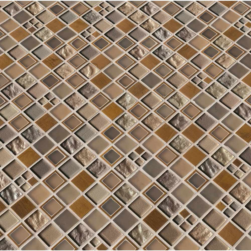 Manhattan blend 12X12 glass and metal mesh mounted mosaic wall tile SMOT-GLSMT-MB8MM product shot multiple tiles angle view