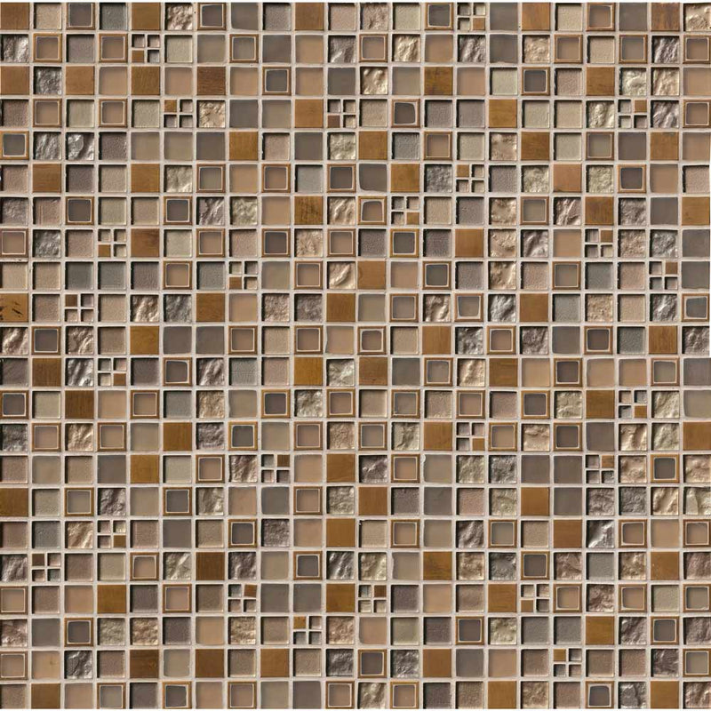 Manhattan blend 12X12 glass and metal mesh mounted mosaic wall tile SMOT-GLSMT-MB8MM product shot multiple tiles top view