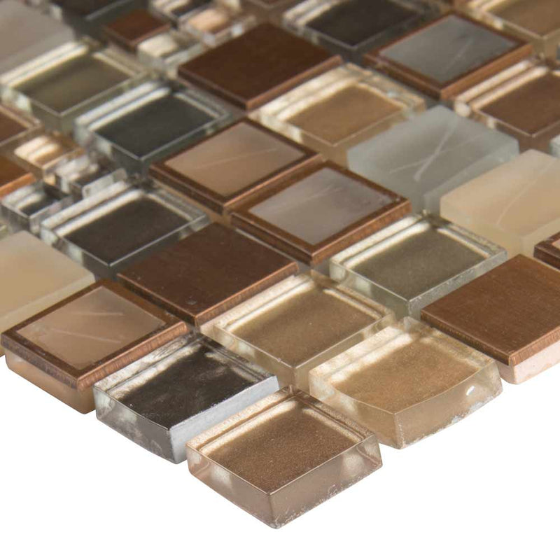 Manhattan blend 12X12 glass and metal mesh mounted mosaic wall tile SMOT-GLSMT-MB8MM product shot profile view