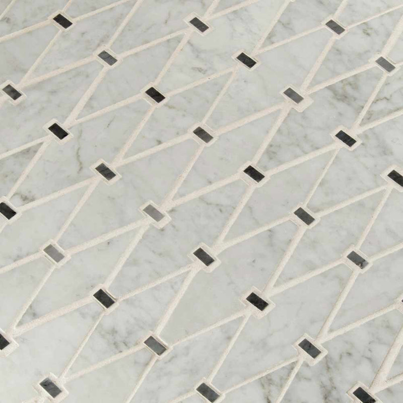 Marbella diamond 12X12 polished marble mesh mounted mosaic tile SMOT-MARDIA-POL10MM product shot multiple tiles angle view