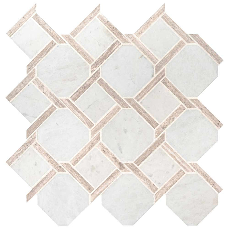 Marbella lynx 12X12 polished marble mesh mounted mosaic tile SMOT-MARBLYNX-POL10MM product shot multiple tiles close up view